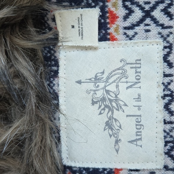 Anthropologie Angel Of The North Multicolor Sweater With Faux Fur Collar, Size M - Picture 4 of 6